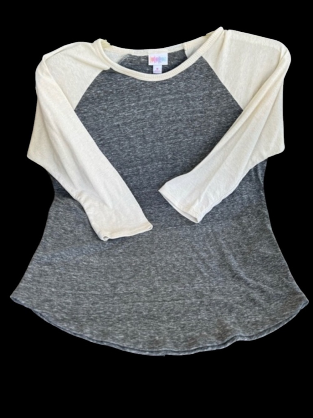 LulaRoe Baseball Jersey style top Gray/Cream long sleeves size M